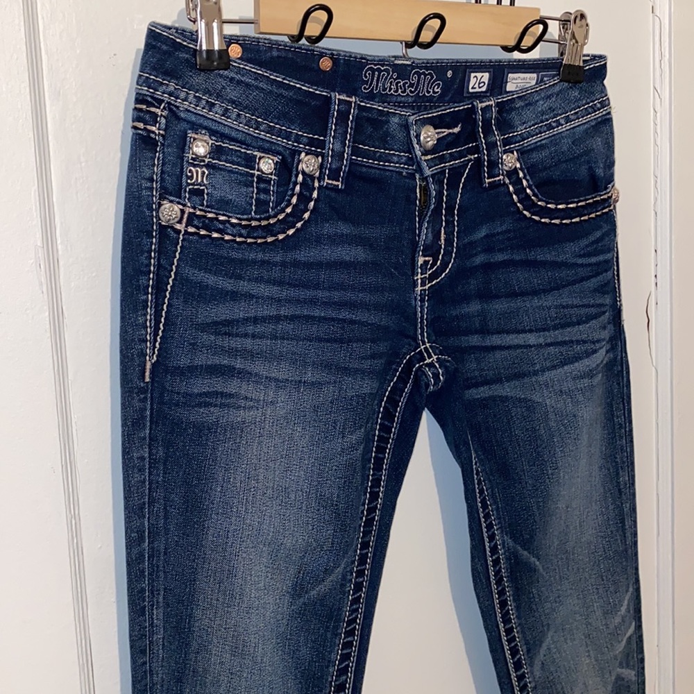 Miss Me Signature Rise Boot bootcut dark denim jeans with embellished bling - Picture 3 of 8